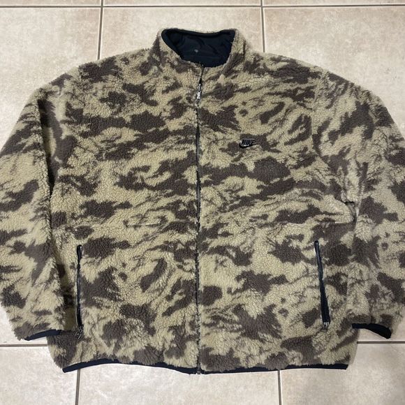 Nike Other - $175 NEW Nike Club Winter Reversible Men’s XL Anorak Black Camo Fleece Full Zip